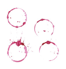 wine stains in the form of circles. Blots of burgundy color from a glass of wine isolated on a white background.