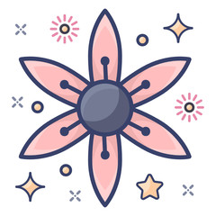 
Beautiful designed icon of clematis, spring blossom 
