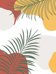 Fototapeta na wymiar Abstract vertical background with elements of tropical leaves. The background for the mobile app page has a minimalistic style. Vector illustration
