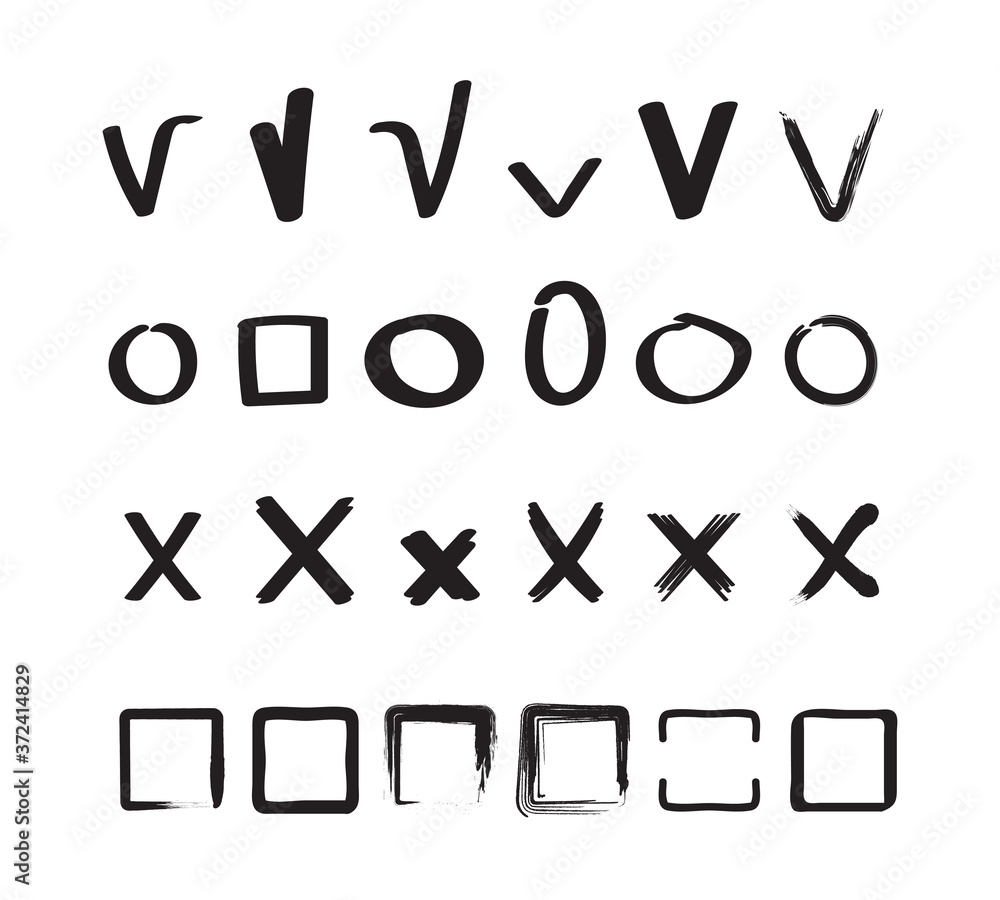 Aufkleber check signs. ticks and crosses circles and square hand drawn sketches shapes vector check marks coll
