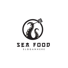 Kraken Bring Spatula Food Flat  Logo Design Vector