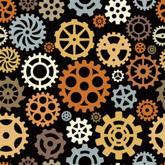 Gears pattern. Round shape technical circle shapes mechanical vector seamless background. Gear seamless pattern, cogwheel repetition illustration