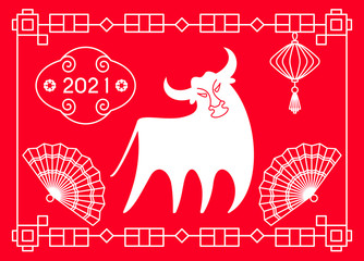 Chinese new year 2021 background. Ox, bull, cow