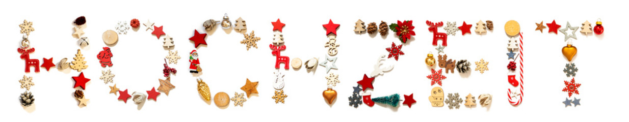 Colorful Christmas Decoration Letter Building Hochzeit Means Wedding