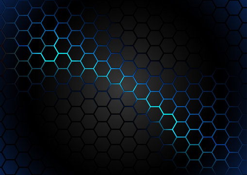 Black Hexagonal Pattern on Blue Magma Background - Abstract Illustration with Glowing Effects, Vector