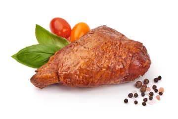 Smoked Chicken thigh, isolated on white background