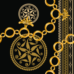 gold ornament with black and white pattern