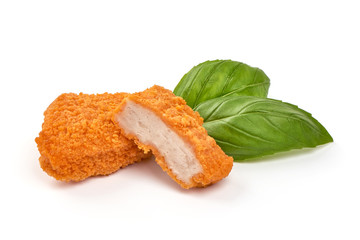 Crispy chicken nuggets, isolated on white background