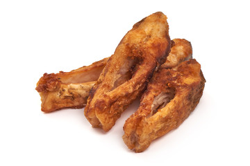 Fried fish steaks, isolated on white background