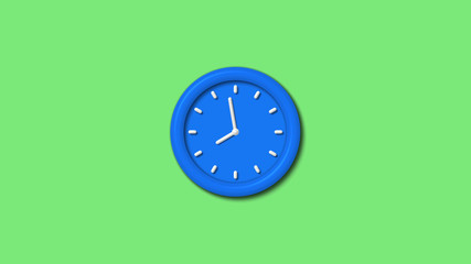 Aqua color 3d wall clock icon on green light background,12 hours clock icon