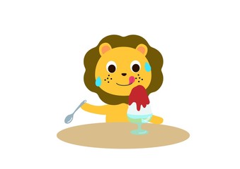 かき氷をおいしそうに食べるライオン
