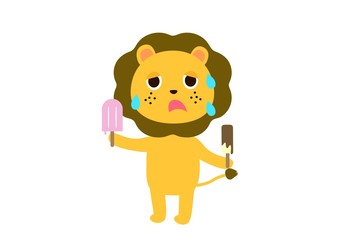 夏の暑さに参ってアイスクリームを食べすぎるライオン