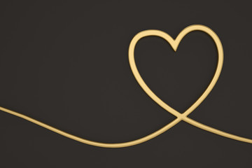Gold line heart  on black background, 3D render. 3D illustration.