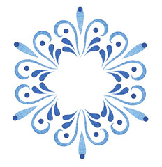 Watercolor image of beautiful transparent snowflake isolated on white background. Elegant ice frame with place for text. Hand drawn illustration of ornate frozen piece