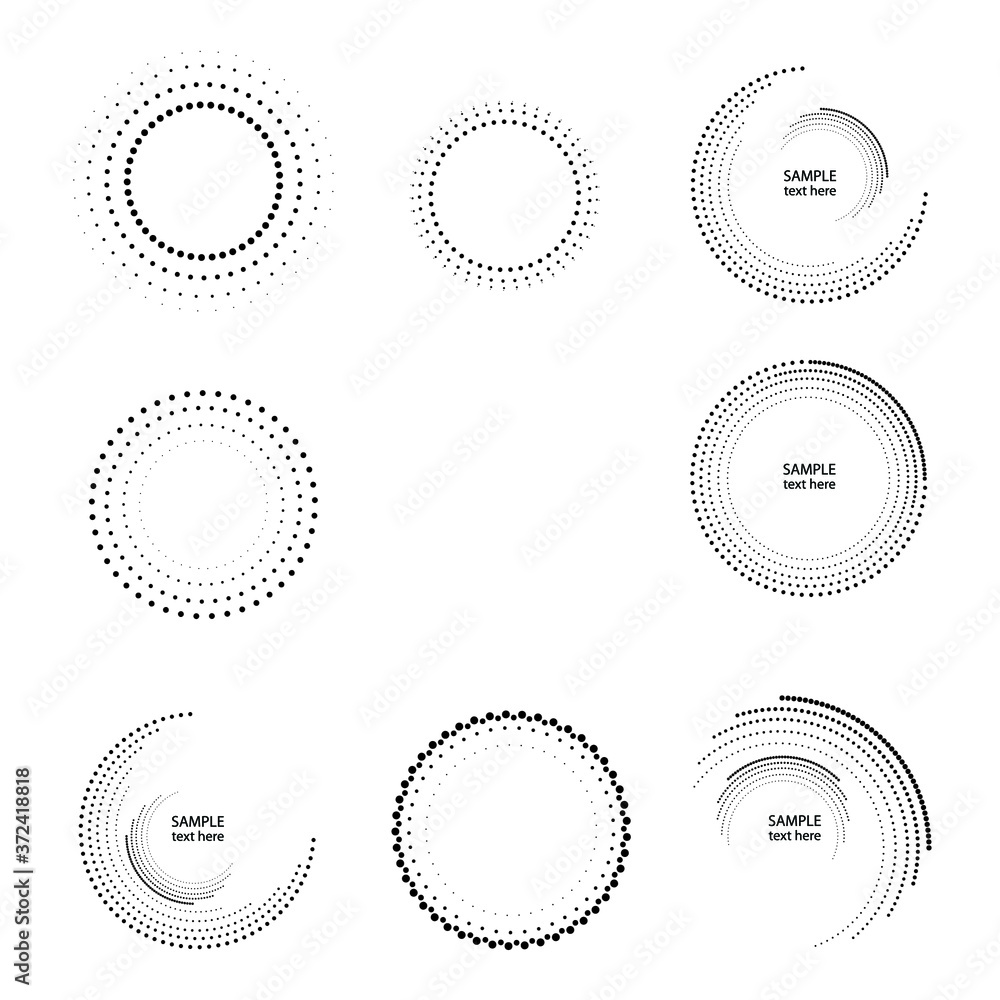 Poster halftone dots in circle form. circular music equalizer . audio waves . sound frequency . round logo 