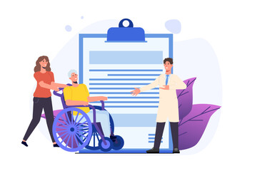 Elderly health insurance concept. Vector illustration in flat style.