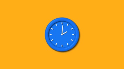 New 12 hours 3d wall clock icon on orange background,3d clock icon