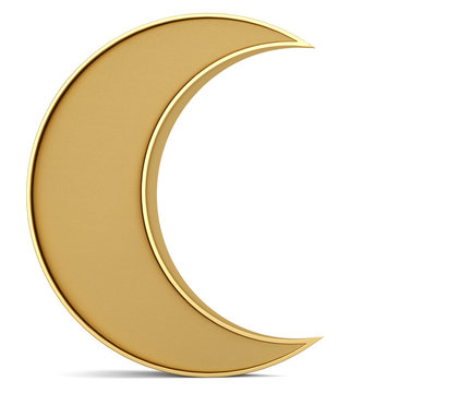 Golden frame moon Isolated On White Background, 3D render. 3D illustration.