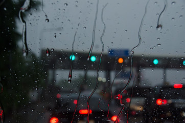 Rain drops on the windshield