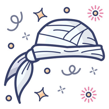 
Head covering fashion item, pirate bandana icon in flat style 
