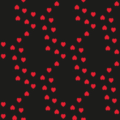 Naklejka na ściany i meble Seamless pattern with red hearts on black background. Vector image.
