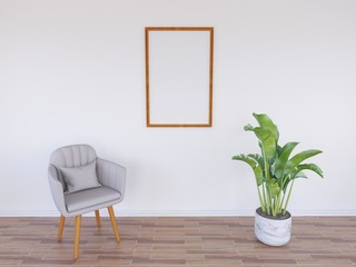 Blank Photo Frame Mockup with Plant and Desk. 3D Illustration, 3D rendering.