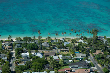 aerial drone view of lanikai beach from pill box mountain hike 