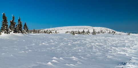 Winter Jeseniky mountains with Vysoka hole and Praded hill in Czech republic