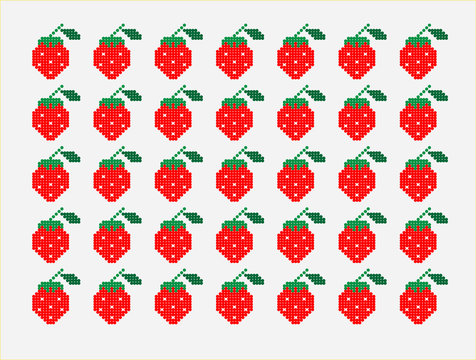 Seamless pattern of strawberries made of dots.