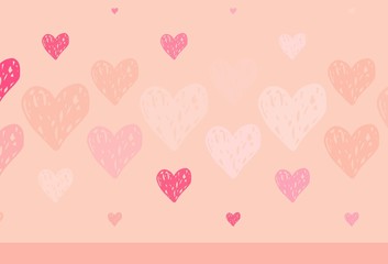 Light Pink vector pattern with colorful hearts.