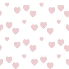 Fototapeta na wymiar Seamless pattern with cute light pink hearts on white background. Vector image.