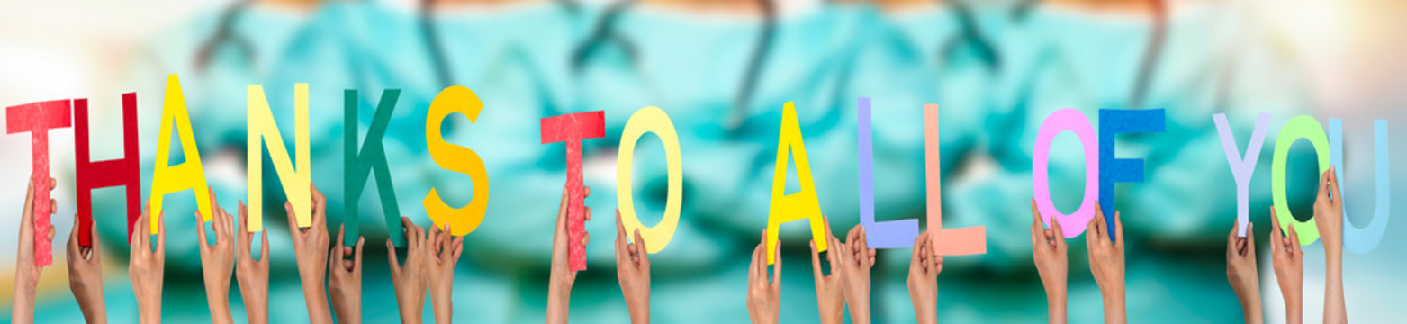 People Hands Holding Word Thanks To All Of You concept