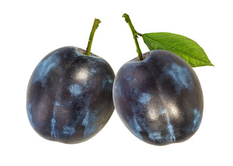 Fresh plum with leaf isolated on white background  with clipping path