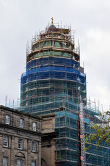 Church Building & Tower Under Repair Surrounded by Scaffolding 