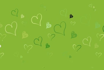 Light Green, Yellow vector background with Shining hearts.