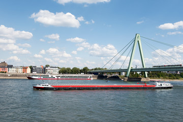 Fluss, Rhein, Schiffe, Brücke (Köln, Deutschland)