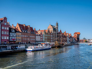 The old town from the Motlawa River. Gdansk, Poland.