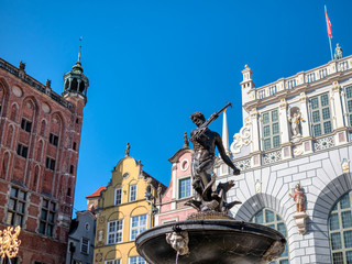 Neptune statue on the main street of old town, Gdansk, Poland. © adrian