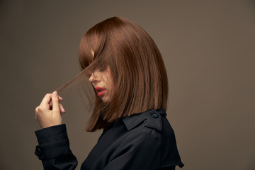 Obraz premium Beautiful lady Light skin coat cropped view