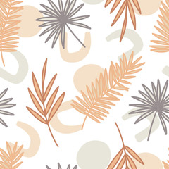 Sand Jungle seamless patterns. Terracotta dusty color pallet tropical plants and geometric abstract elements