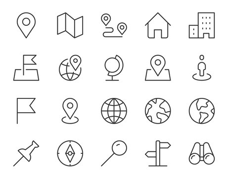 Location line icon. Minimal vector illustration with simple thin outline icons as map, pin, travel, gps, marker, globe, earth, destination and other business pictogram. Editable Stroke