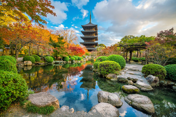Fototapeta premium Toji temple and wood pagoda in autumn Kyoto, Japan