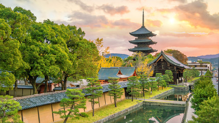 Toji temple and wood pagoda in autumn Kyoto, Japan
