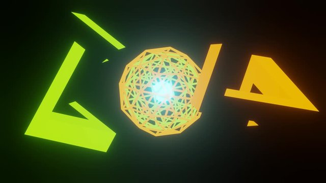 3d animation of impossible triangles and rotating spheres with color transitions