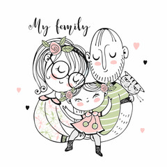 Happy family. Mother father and daughter. Vector