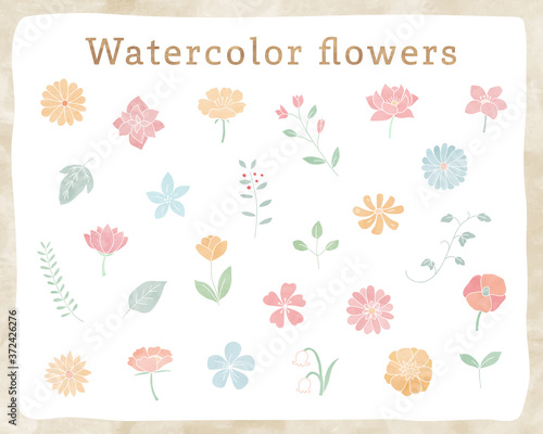 Leinwandbilder 手書きの花や葉の水彩イラストのセット 植物 おしゃれ かわいい 素材 自然 Yugoro