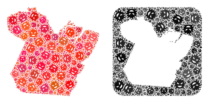 Pandemic virus map of Paral State collage designed with rounded square and carved shape. Vector map of Paral State collage of pandemic virus ojects in various sizes and shades.