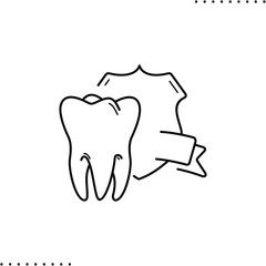 Dental clinic, quality assurance:  shield and tooth vector icon in outlines