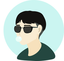 man in glasses with chewing gum