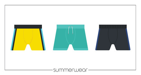 Set of men swimwear vectors, swimsuit pants for him cartoon isolated icons